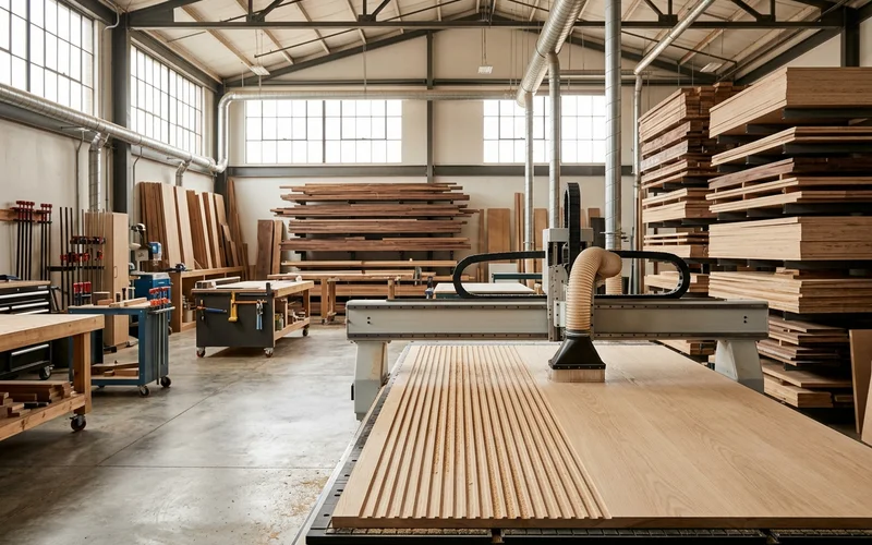 CNC machine cutting fluted panels in the shop