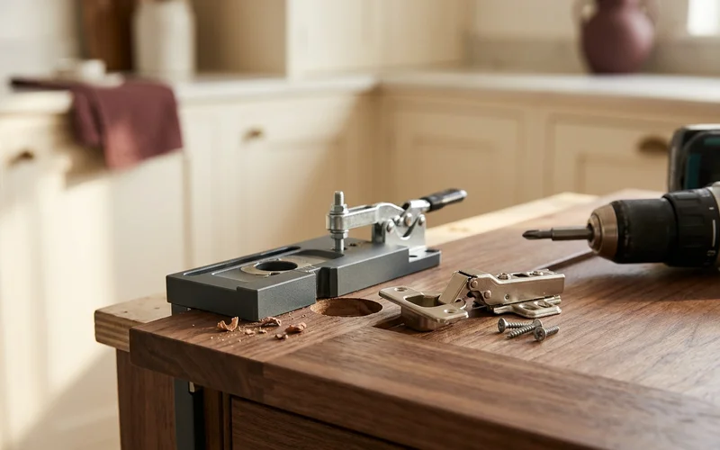 Blumotion hinge being fitted to an existing door
