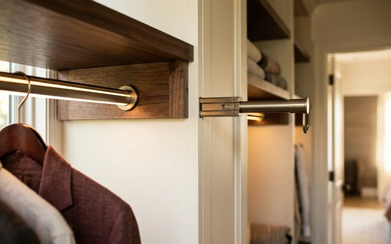 LED-lit hanging rod and pull-out valet rod