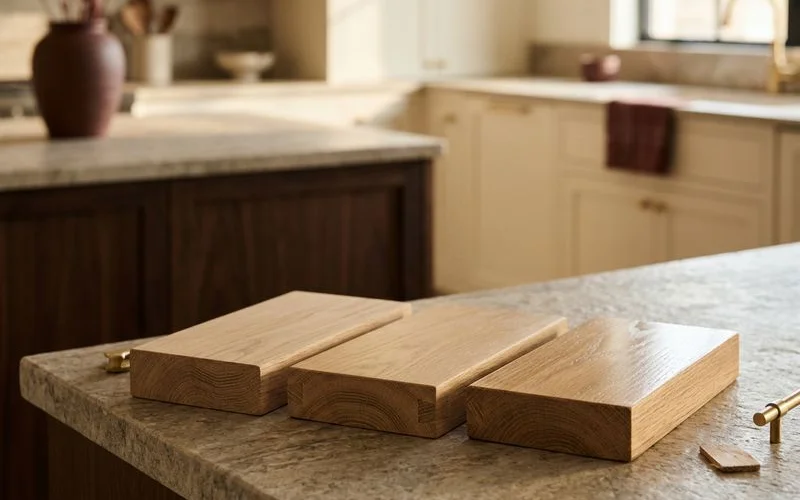 White oak samples in three finishes side by side