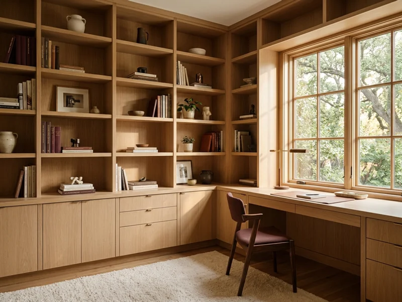 Floor-to-ceiling white oak home office in Forest Hill
