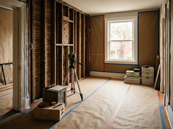 After: bare walls ready for templating in Bloor West Village