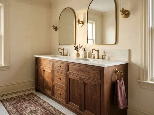 After: walnut double vanity in The Annex