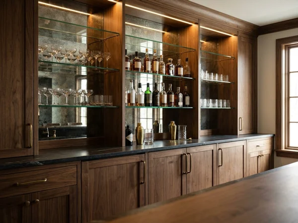 Back bar with lit glass shelving