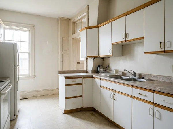 Before: 1990s laminate kitchen with gaps at a leaning wall in Rosedale