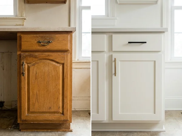 Single door before and after refacing