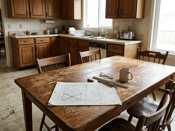 Before: hand-sketched kitchen layouts on graph paper in Moore Park