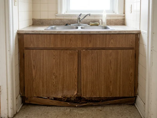 Before: water-damaged particleboard sink base in Riverdale