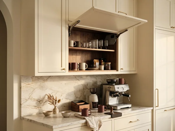 Aventos HK lift-up door above a coffee station
