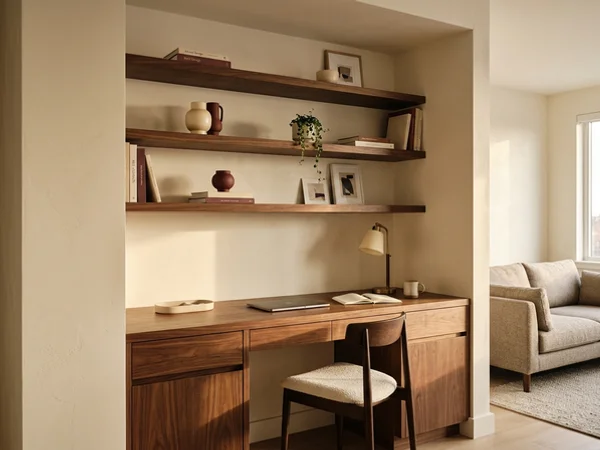 Built-in desk nook in a condo alcove