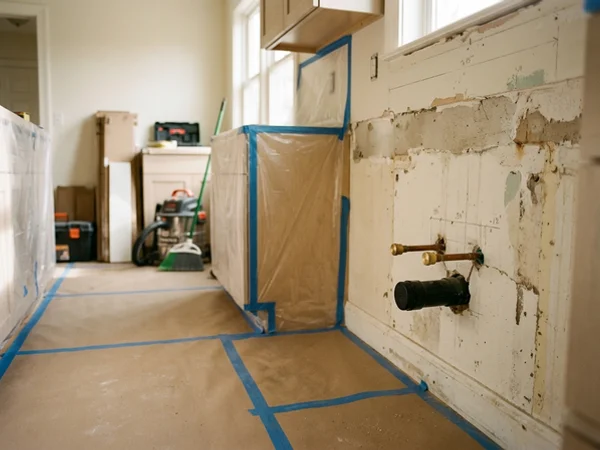 Capped water lines after sink base removal
