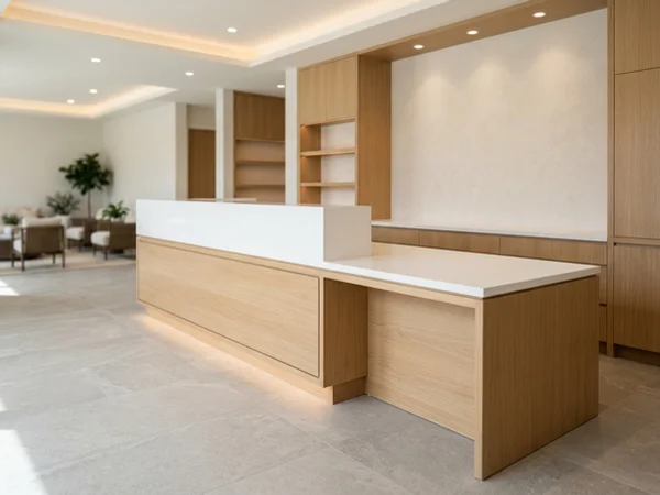 Clinic reception desk with an accessible transaction counter