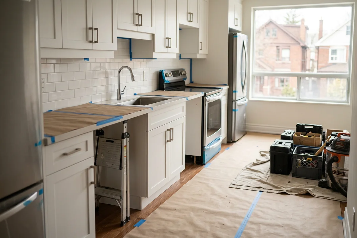 Turnover rental kitchen with durable white Shaker cabinets