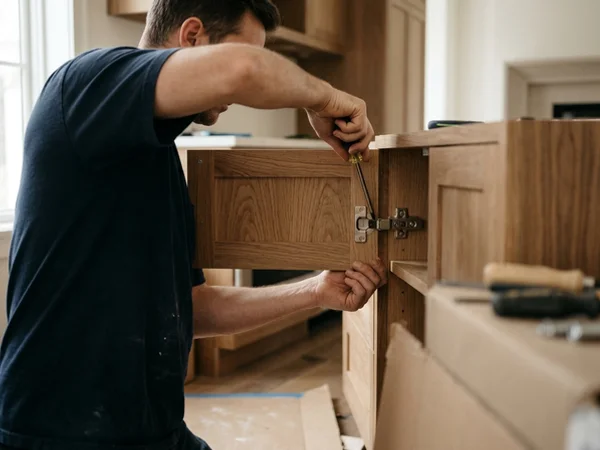 Installer adjusting a Blum hinge for even reveals