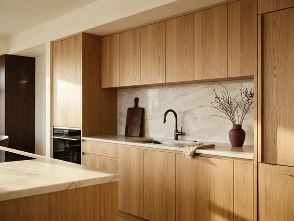 Owner upgrade tier kitchen with white oak fronts