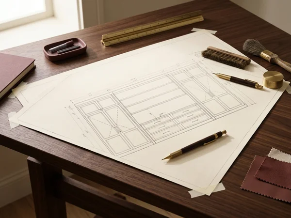 Printed cabinet elevation drawing with dimensions
