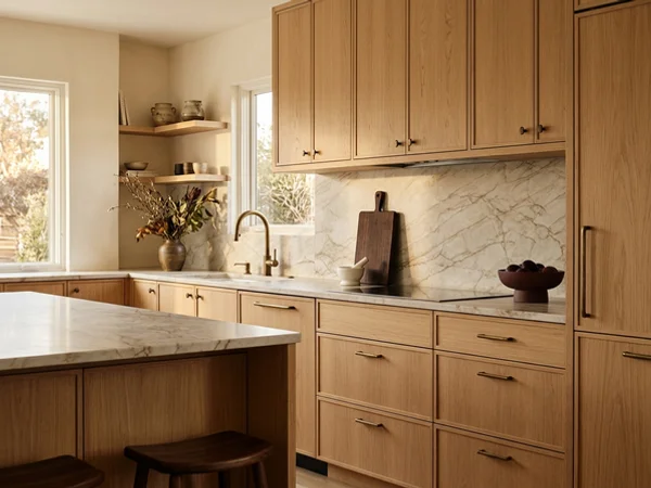 Refaced kitchen with white oak slab doors