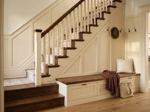 Staircase panelling and a built-in bench