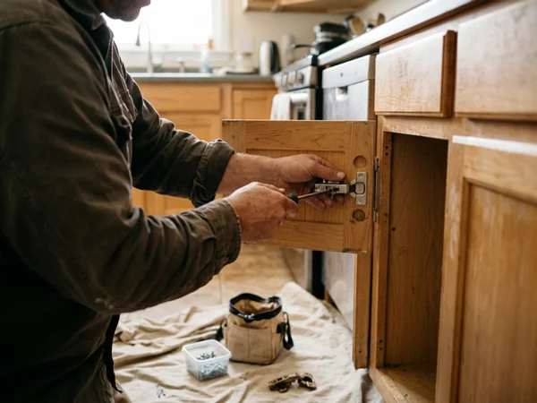 Hinge replacement on a rental kitchen door