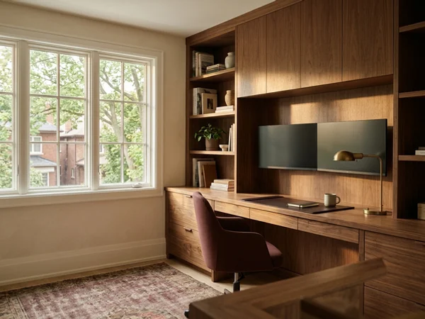 Walnut home office with lateral file drawers